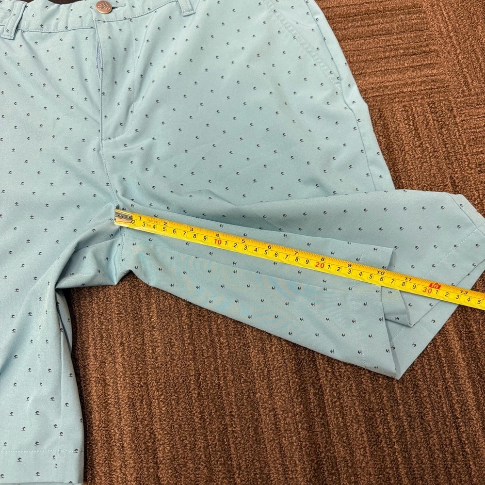 Adidas Light Blue Men's Flat Front Gold Shorts with Speckled Navy Blue Dots - Picture 4 of 7